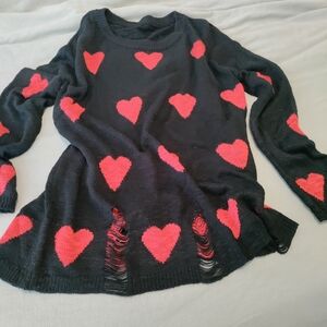 Heart Pattern Black and Red Sweater